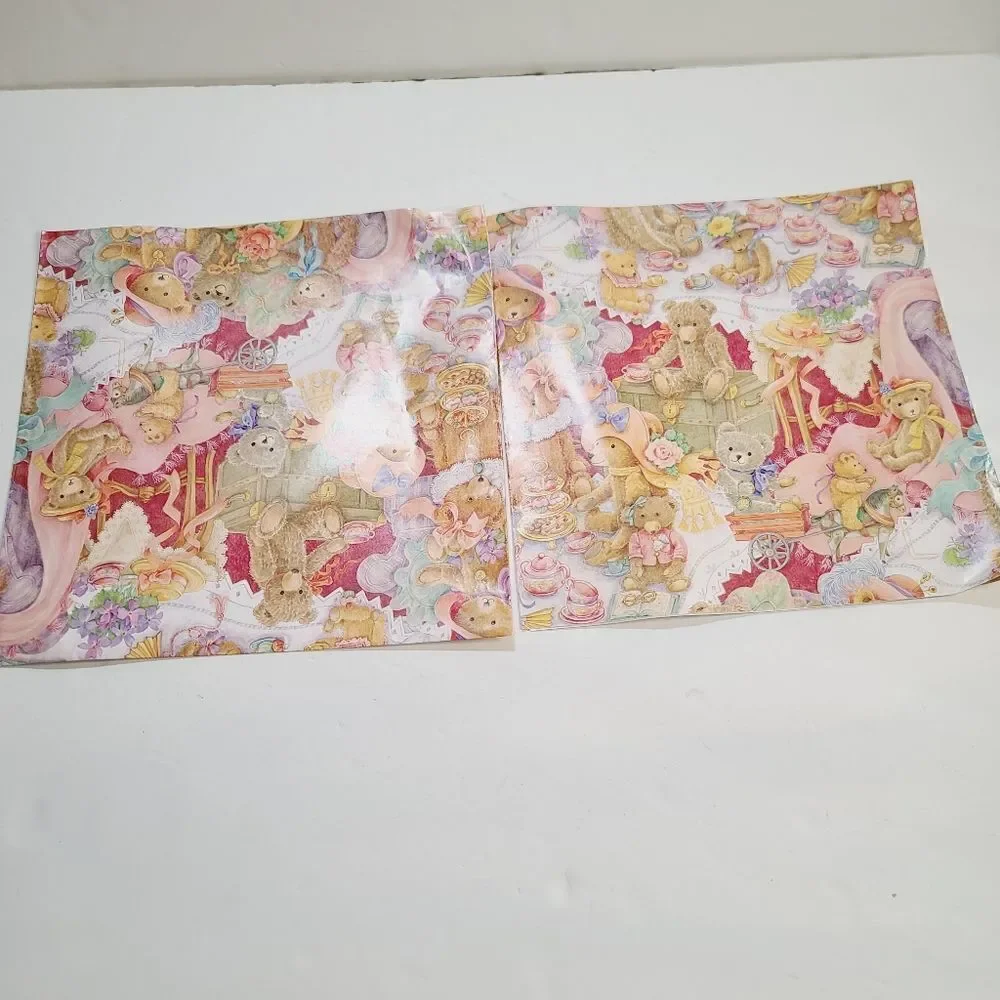 Vintage 90s 1995 Hallmark Cute Kawaii Teddy Bear Wrapping Paper set of 2